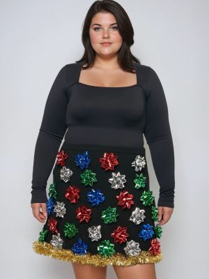 Plus Size Gift Bow Mini Skirt