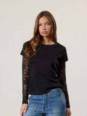 Layered Sheer Lace Long-Sleeve Tee