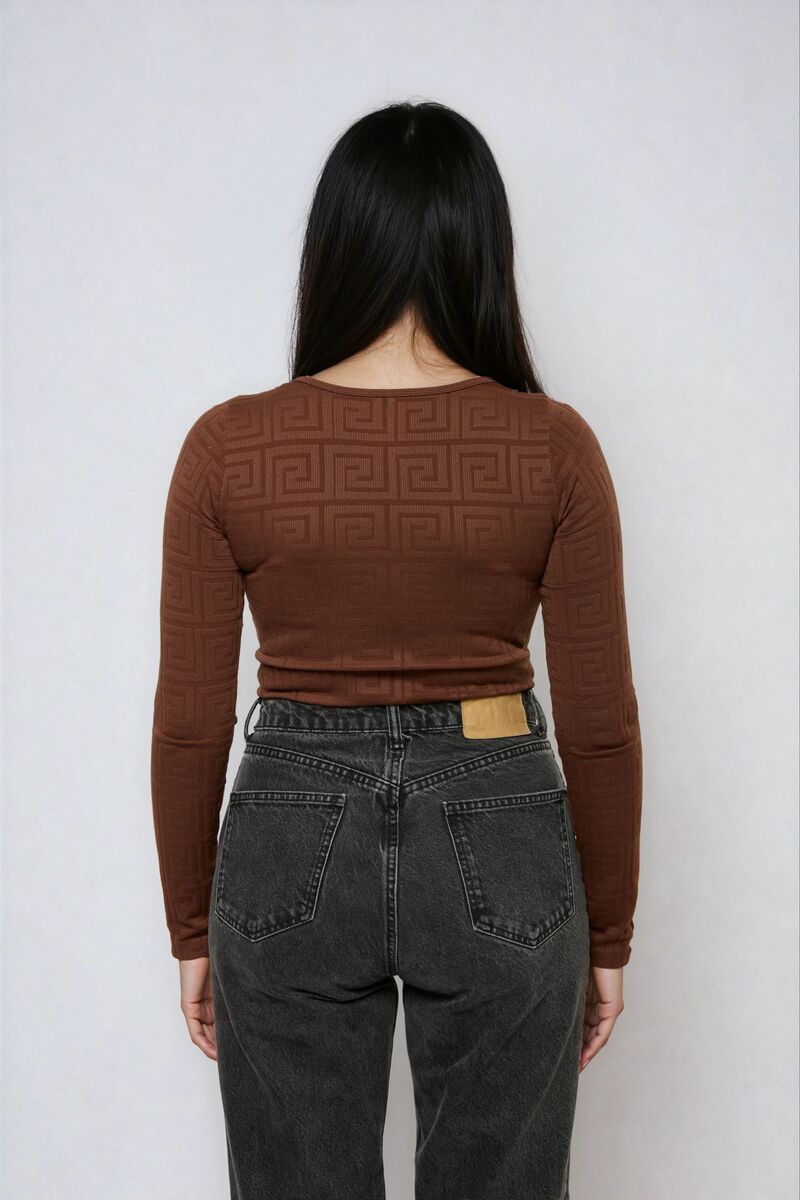 Seamless Jacquard Long Sleeve Bodysuit - Image 2