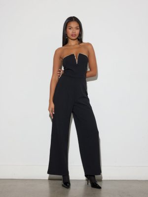 Rhinestone-Trim Strapless Jumpsuit