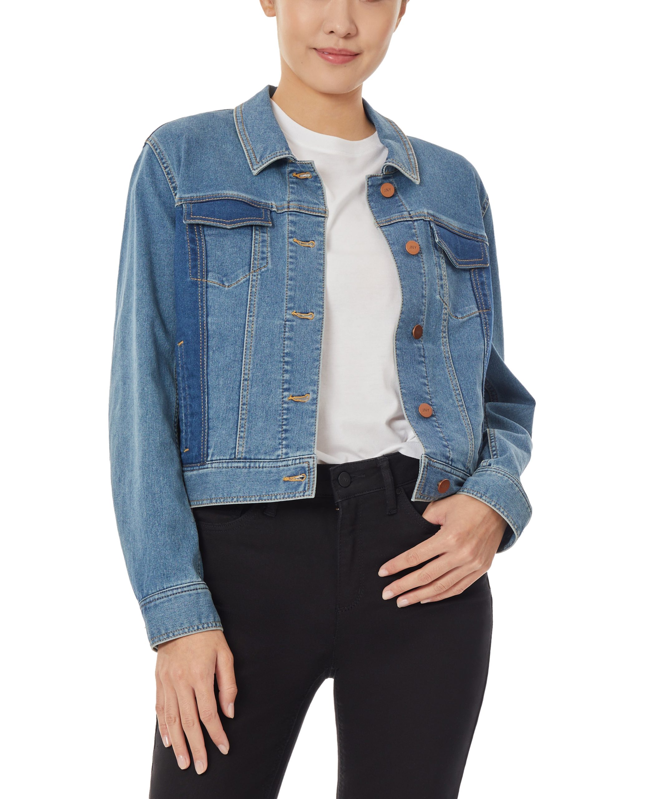 Colorblock Denim Jacket with 2 Front Pockets - Image 2