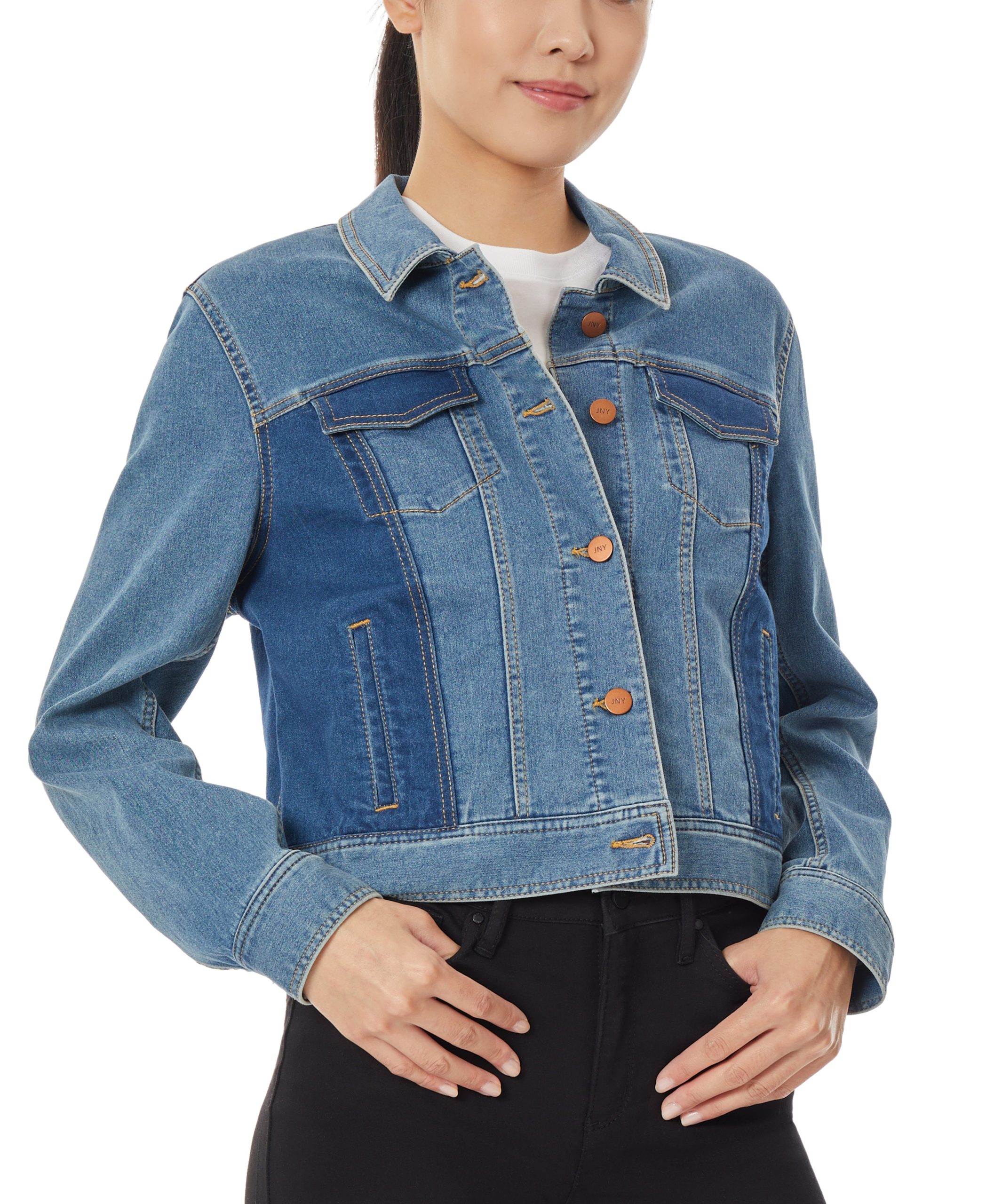 Colorblock Denim Jacket with 2 Front Pockets - Image 4