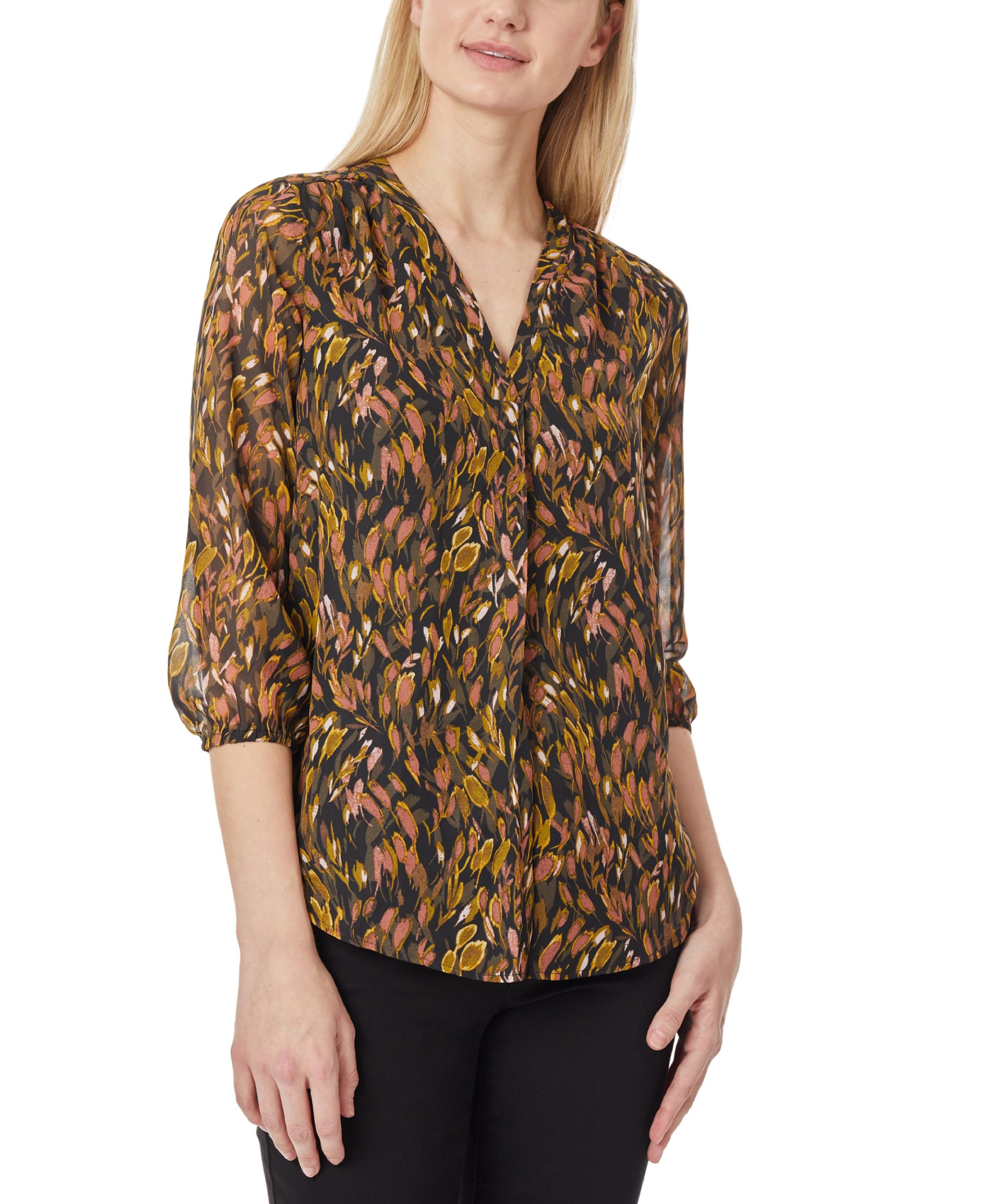 3/4 Sleeve V-Neck Pleat Front Tunic - Image 2