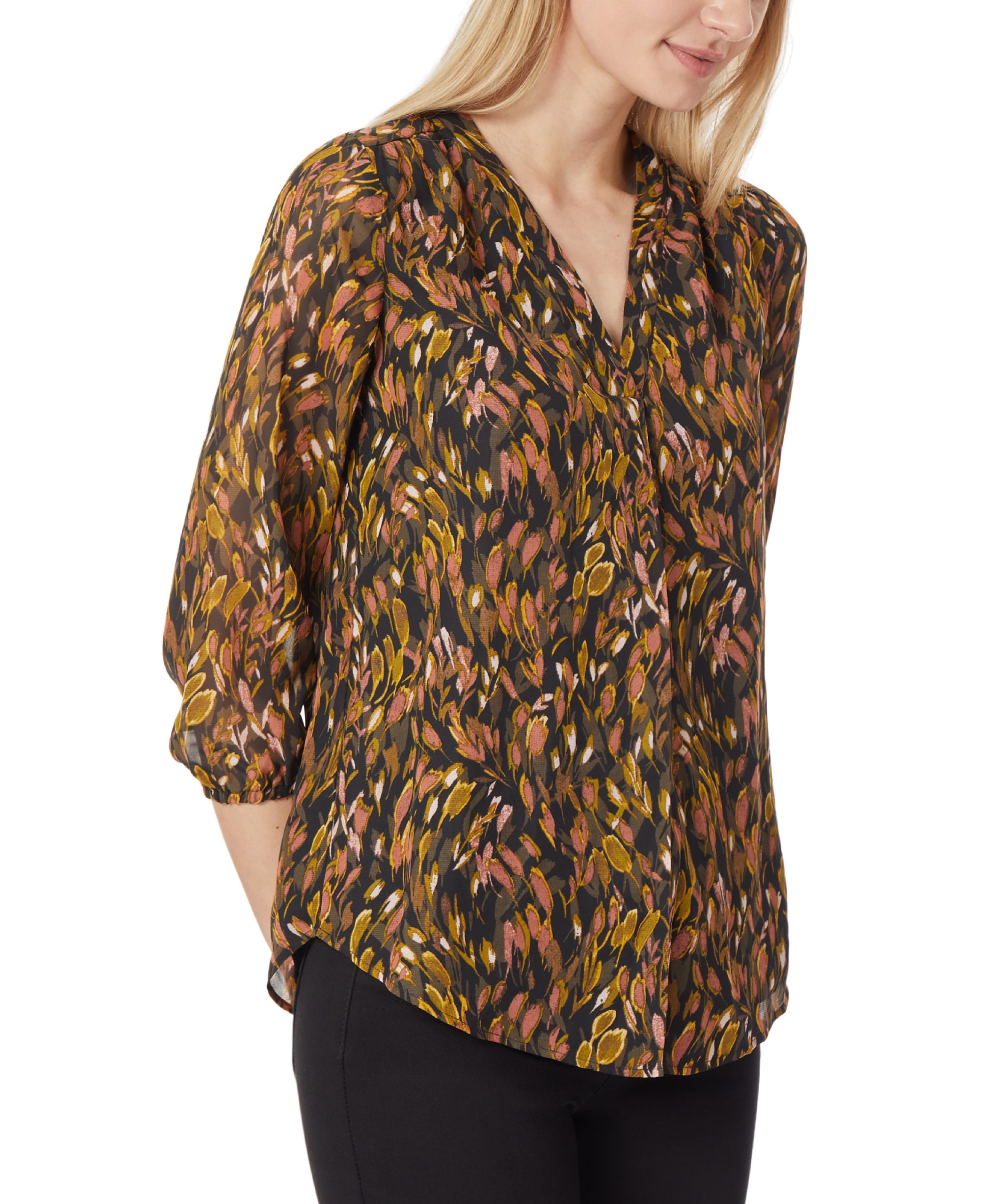 3/4 Sleeve V-Neck Pleat Front Tunic - Image 4