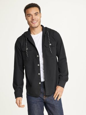 Men's Long Sleeve Hooded Shirt Jacket: Stretch Twill