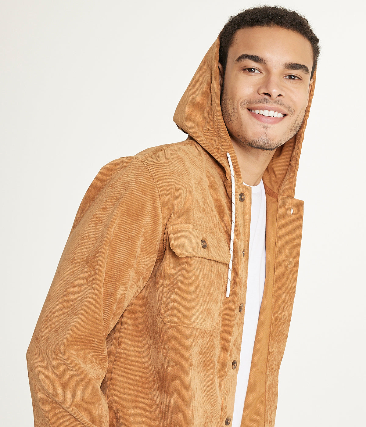 Men's Long Sleeve Corduroy Hooded Shirt Jacket - Image 4