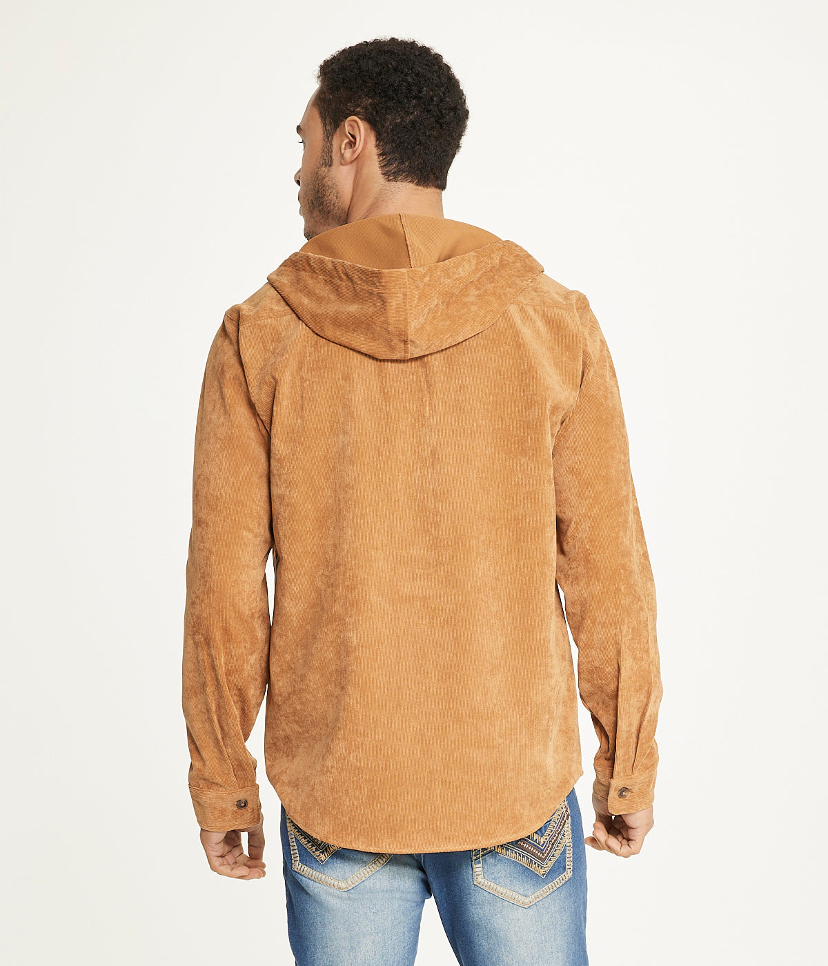 Men's Long Sleeve Corduroy Hooded Shirt Jacket - Image 2