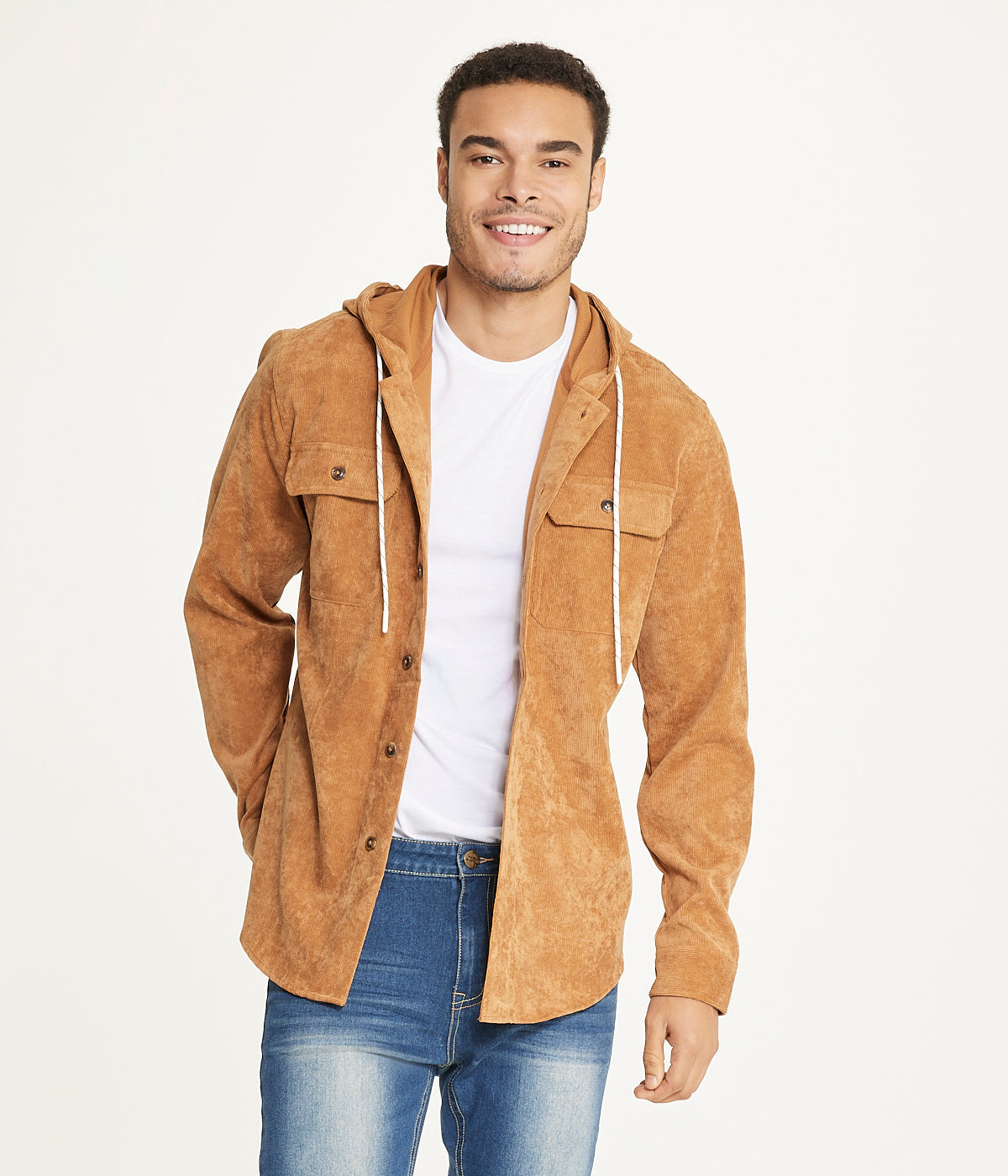 Men's Long Sleeve Corduroy Hooded Shirt Jacket - Image 5