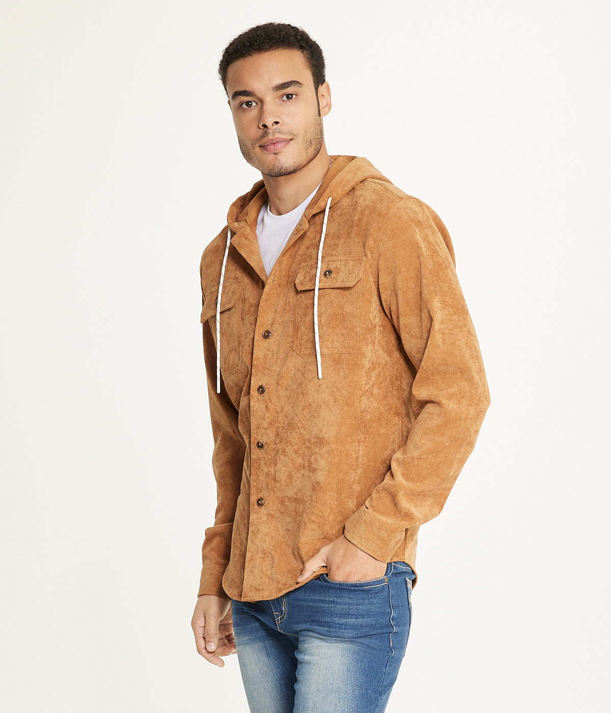 Men's Long Sleeve Corduroy Hooded Shirt Jacket - Image 3