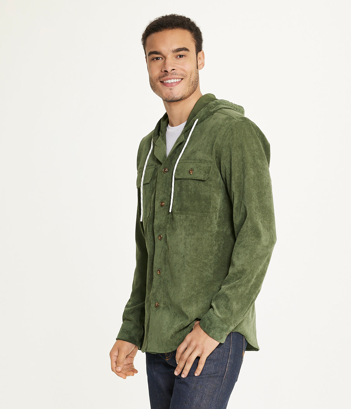 Men's Long Sleeve Corduroy Hooded Shirt Jacket - Image 3