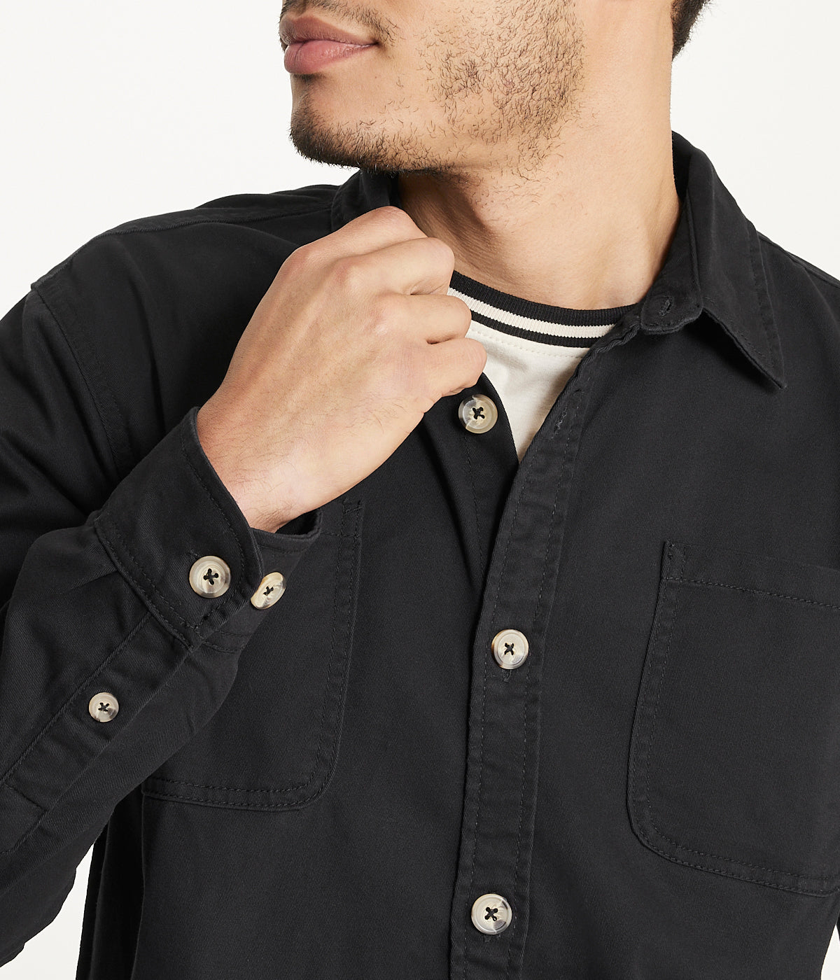 Men's Long Sleeve Shirt Jacket Stretch Twill - Image 2