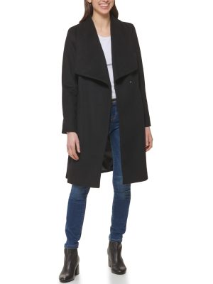 Long Wool Blend Coat With Tie Black
