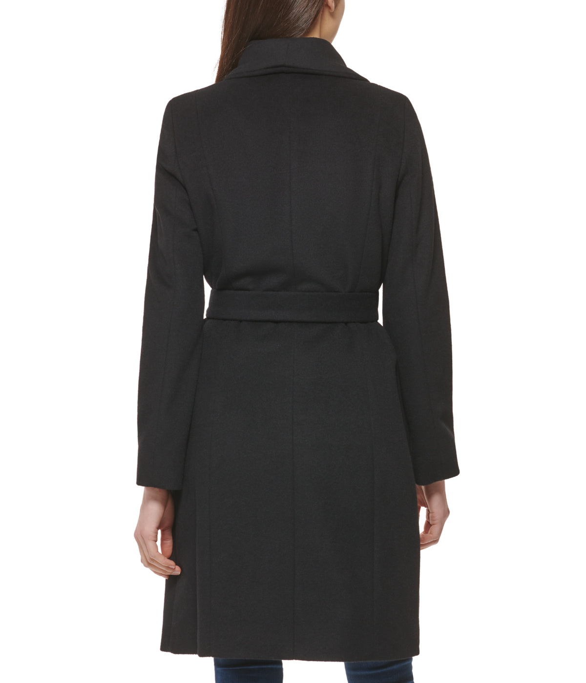Long Wool Blend Coat With Tie Black - Image 2