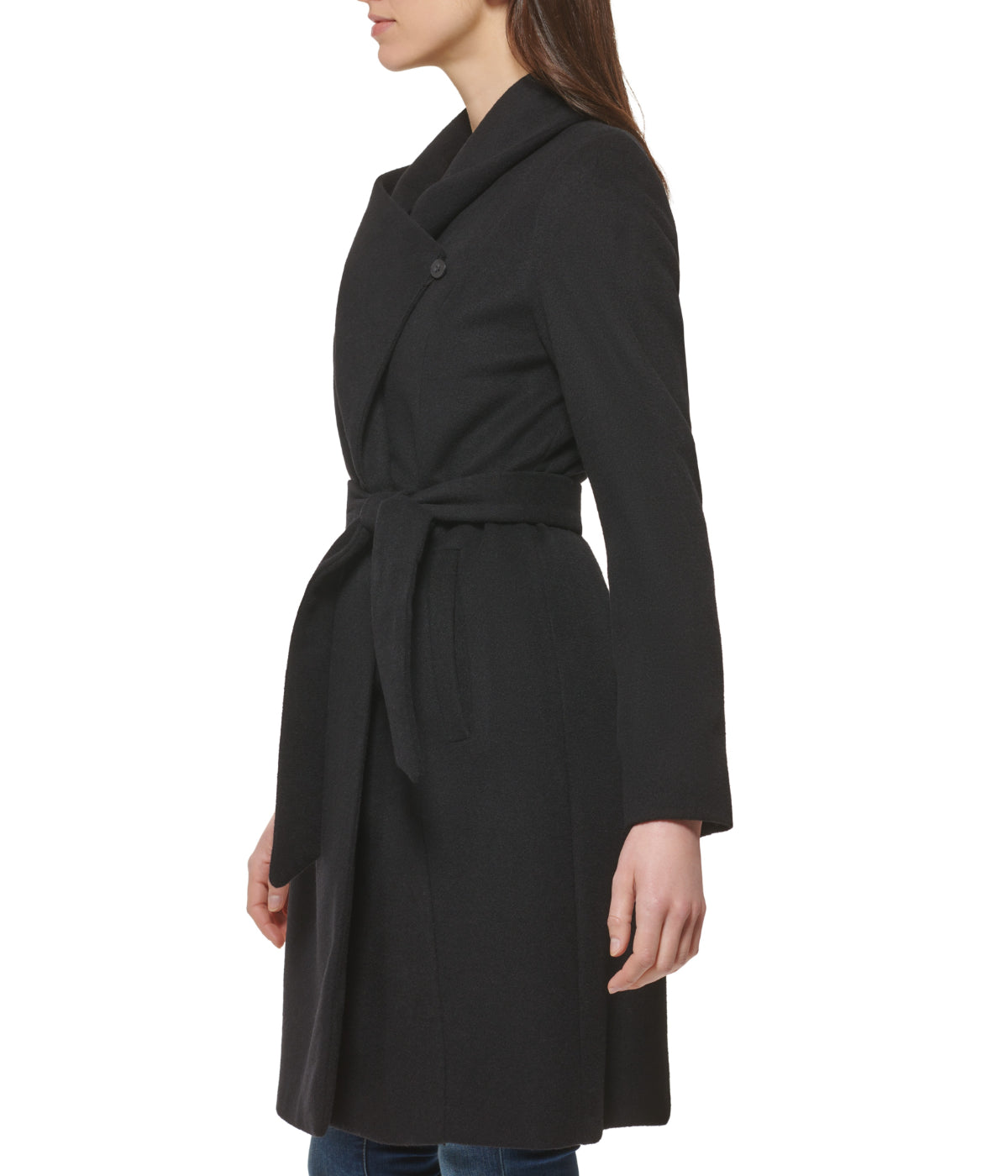 Long Wool Blend Coat With Tie Black - Image 3