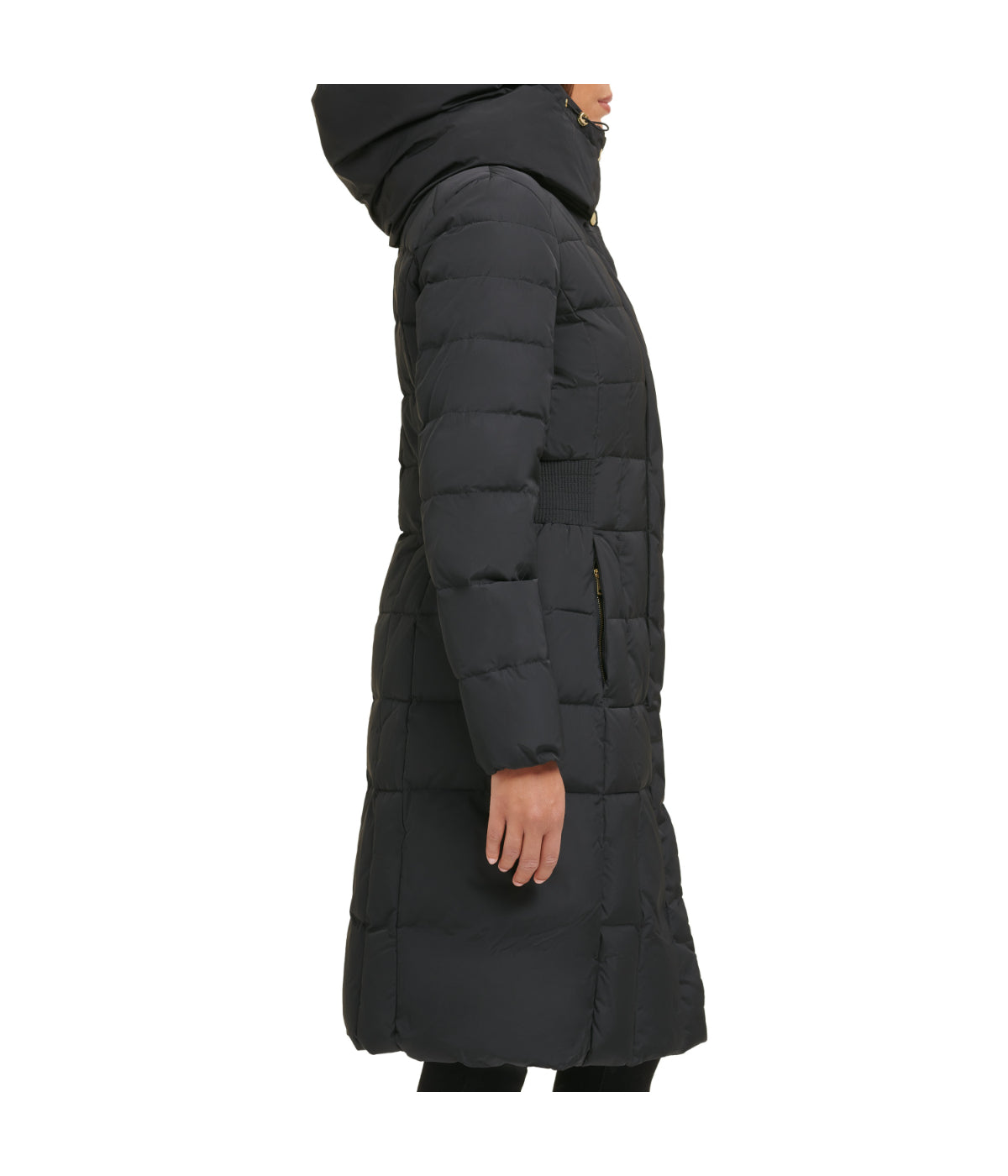 Box Quilt Down Zip Front Coat Black - Image 3