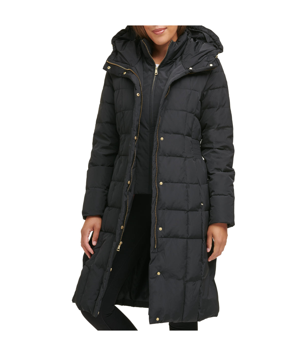 Box Quilt Down Zip Front Coat Black - Image 4