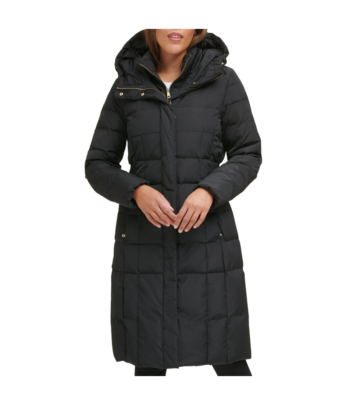Box Quilt Down Zip Front Coat Black - Image 5