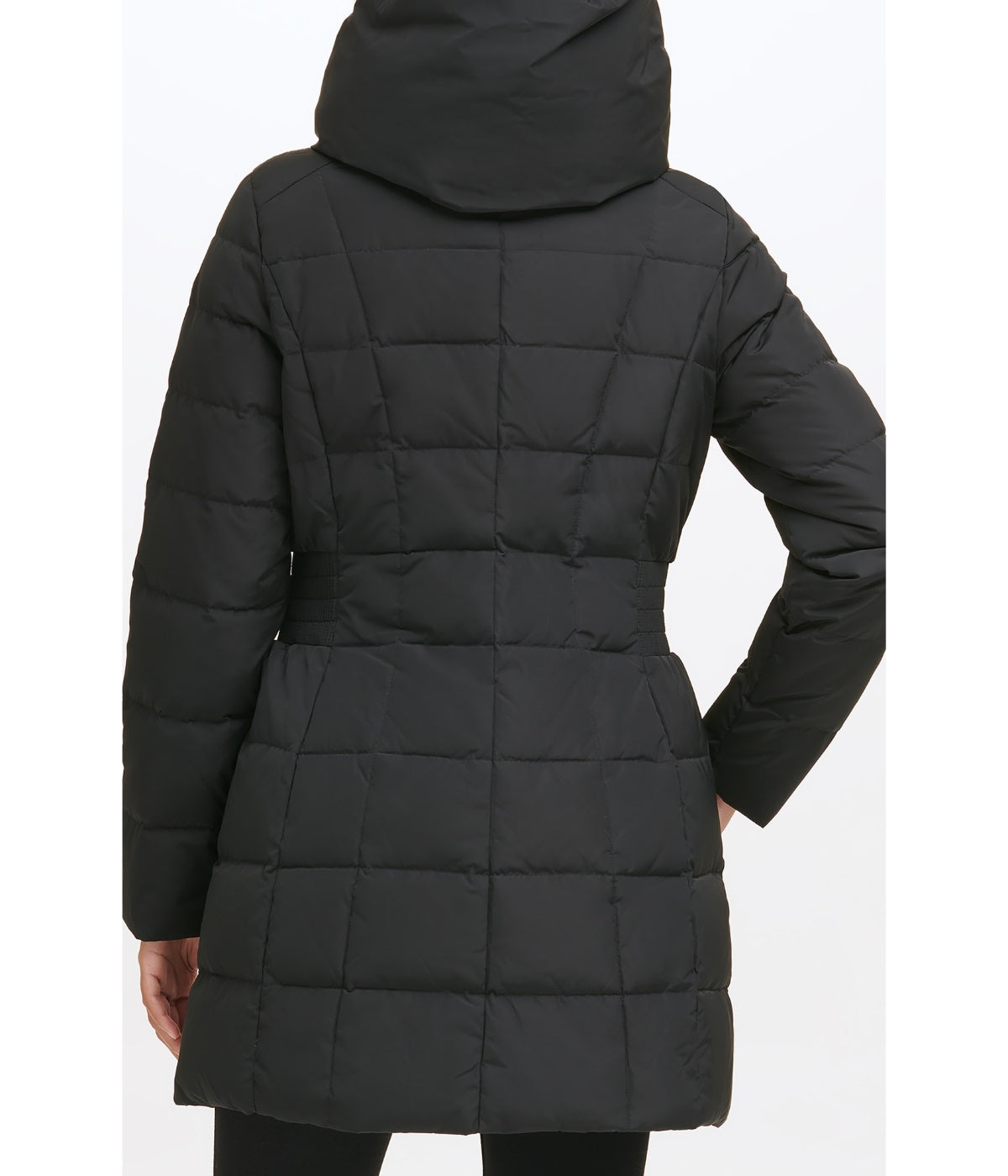 Box Quilt Down Zip Front Coat Dark Black - Image 2