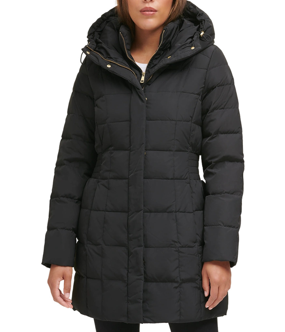 Box Quilt Down Zip Front Coat Dark Black - Image 5