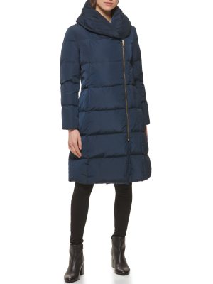 Asymmetrical Pillow Collar Down Coat Navy