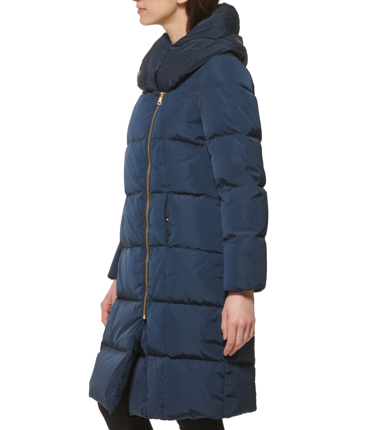 Asymmetrical Pillow Collar Down Coat Navy - Image 3