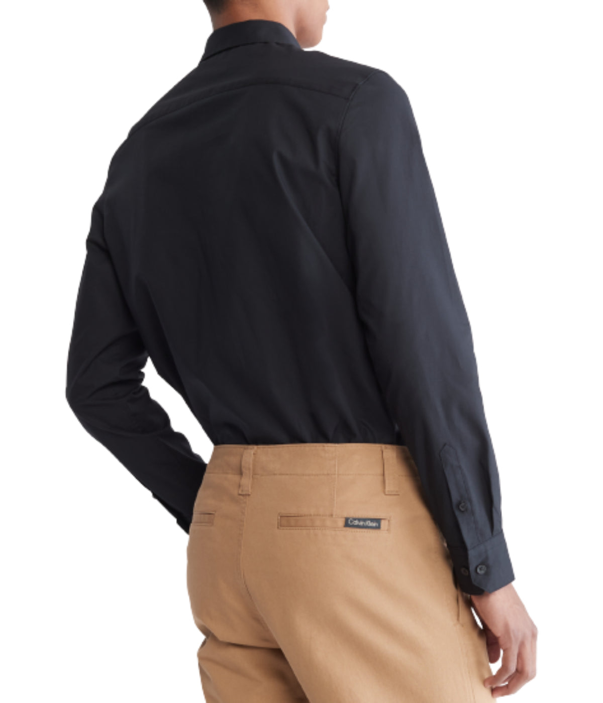 Long Sleeve Solid Stretch Slim Woven Shirt Black - Image 2