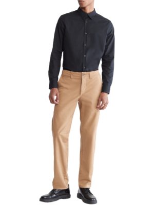 Long Sleeve Solid Stretch Slim Woven Shirt Black