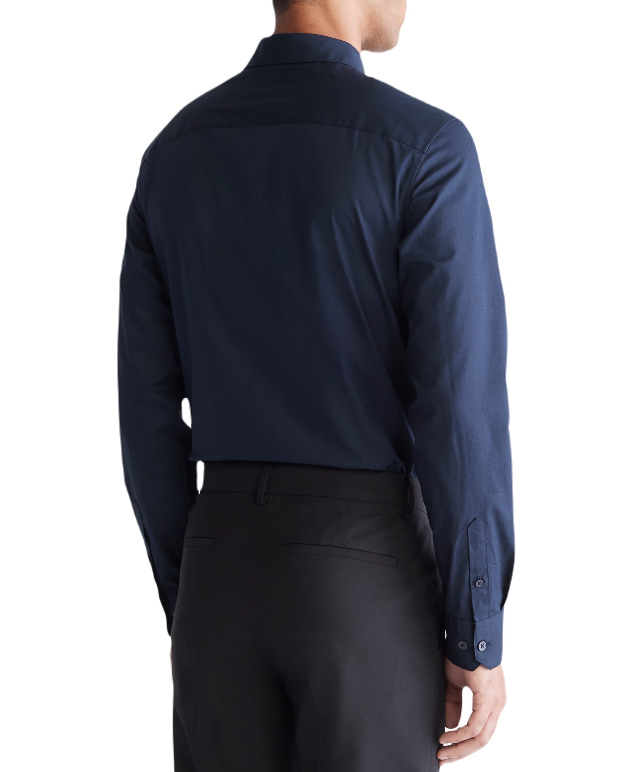 Long Sleeve Solid Stretch Slim Woven Shirt Navy - Image 2