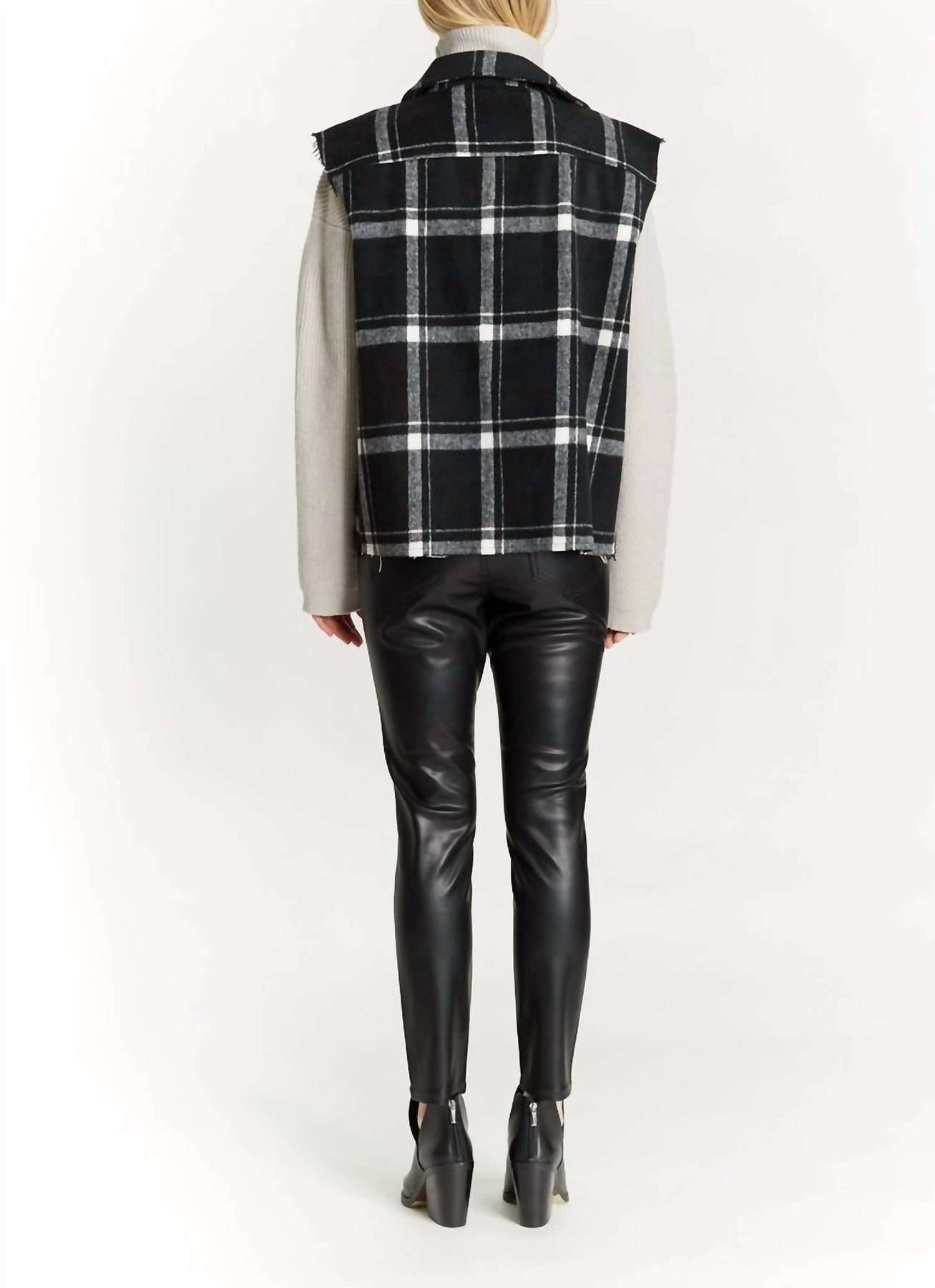 Plaid Hunter Vest with Frayed Sleeves - Image 3