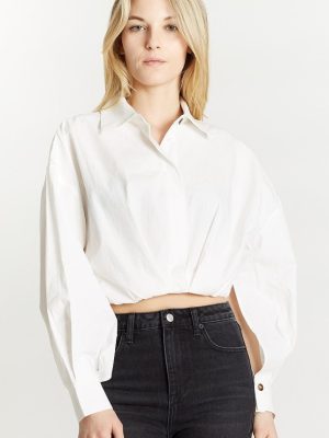 Cropped Blouse with Button Cuffs