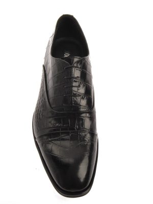 Black Crocodile Embossed Lace Up Shoe