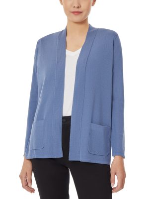 Open Front Ribbed Blue Icon Cardigan