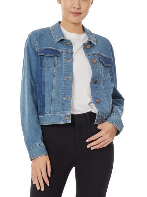 Colorblock Denim Jacket with 2 Front Pockets