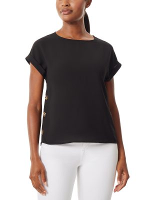 Jones Black Short Sleeve Button Detail Blouse