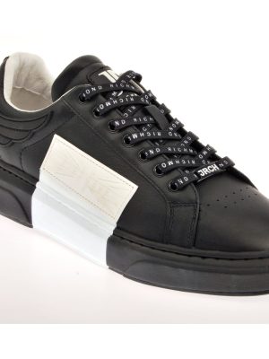 Black and White Leather Logo Low Top Sneakers
