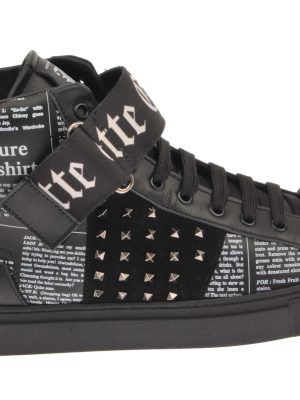 Leather Newsprint High Top Ankle Shoes