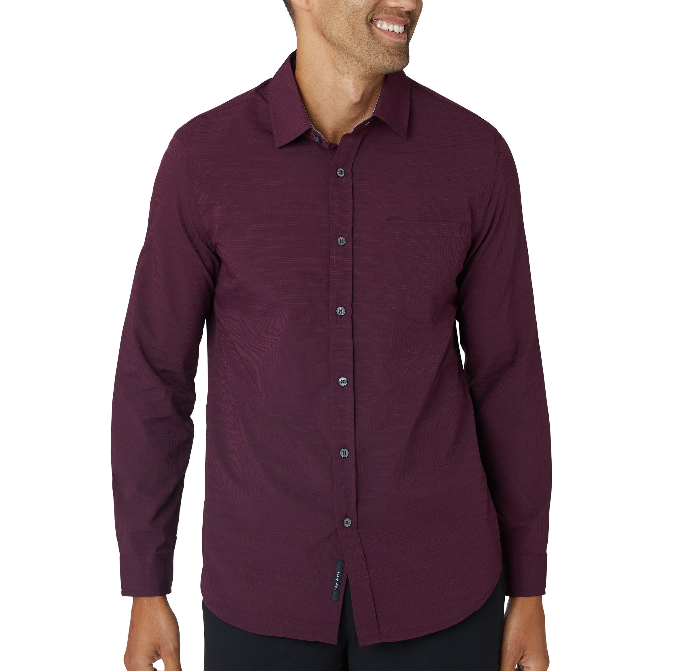 Long Sleeve Stripe Text Performance Woven