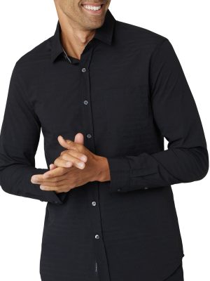 Long Sleeve Stripe Text Performance Woven