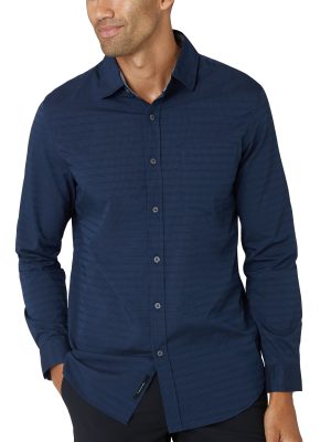 Long Sleeve Stripe Text Performance Woven