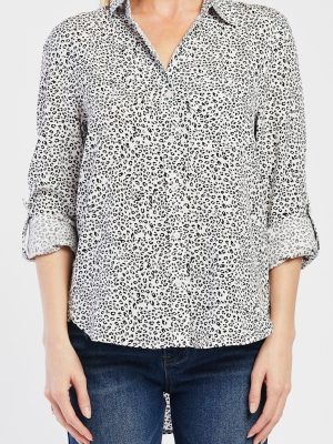 Elisa Tab Sleeve Button Down Shirt Single Chest Pocket
