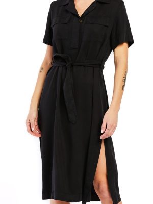 Short Sleeve Half Button Pop Over Shirt Dress
