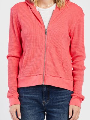 Hot Pink Zizi Long Sleeve Thermal Knit Hoodie
