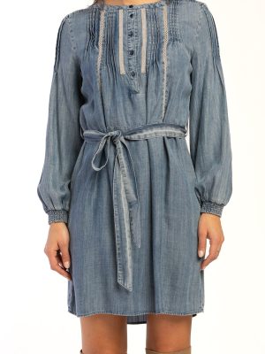 Evie Long Sleeve Smocked Cuff. Banded Collar. Half Button Pop Over Dress