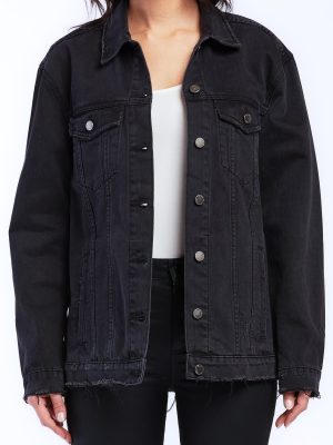 Jimmy Long Sleeve Denim Jacket Raw Hem Details. Side Pockets