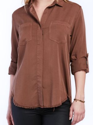 Riley Rolled Tab Sleeve Button Down Shirt Double Chest Pockets
