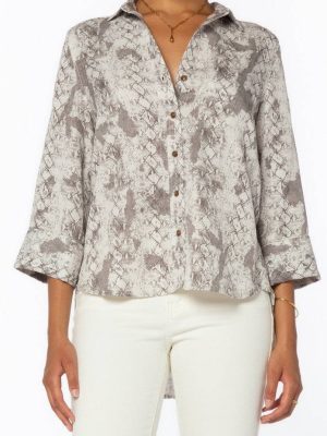 Camisa 3/4 Cuffed Sleeve Button Down Shirt With Lapel Collar