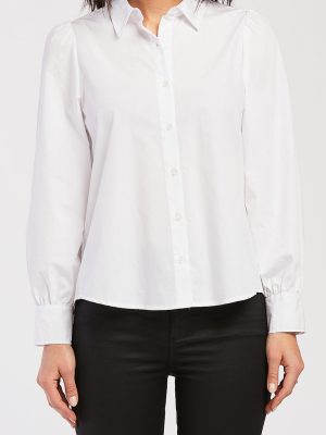 Allora Long Puff Sleeve Button Down Shirt Rounded Hem