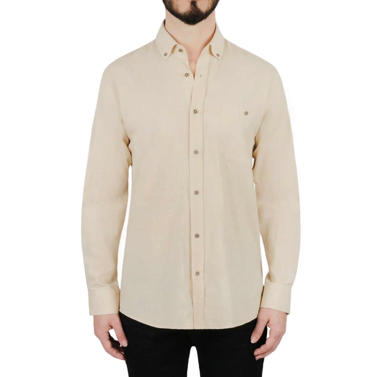 Solid Beige Dress Shirt - Image 2