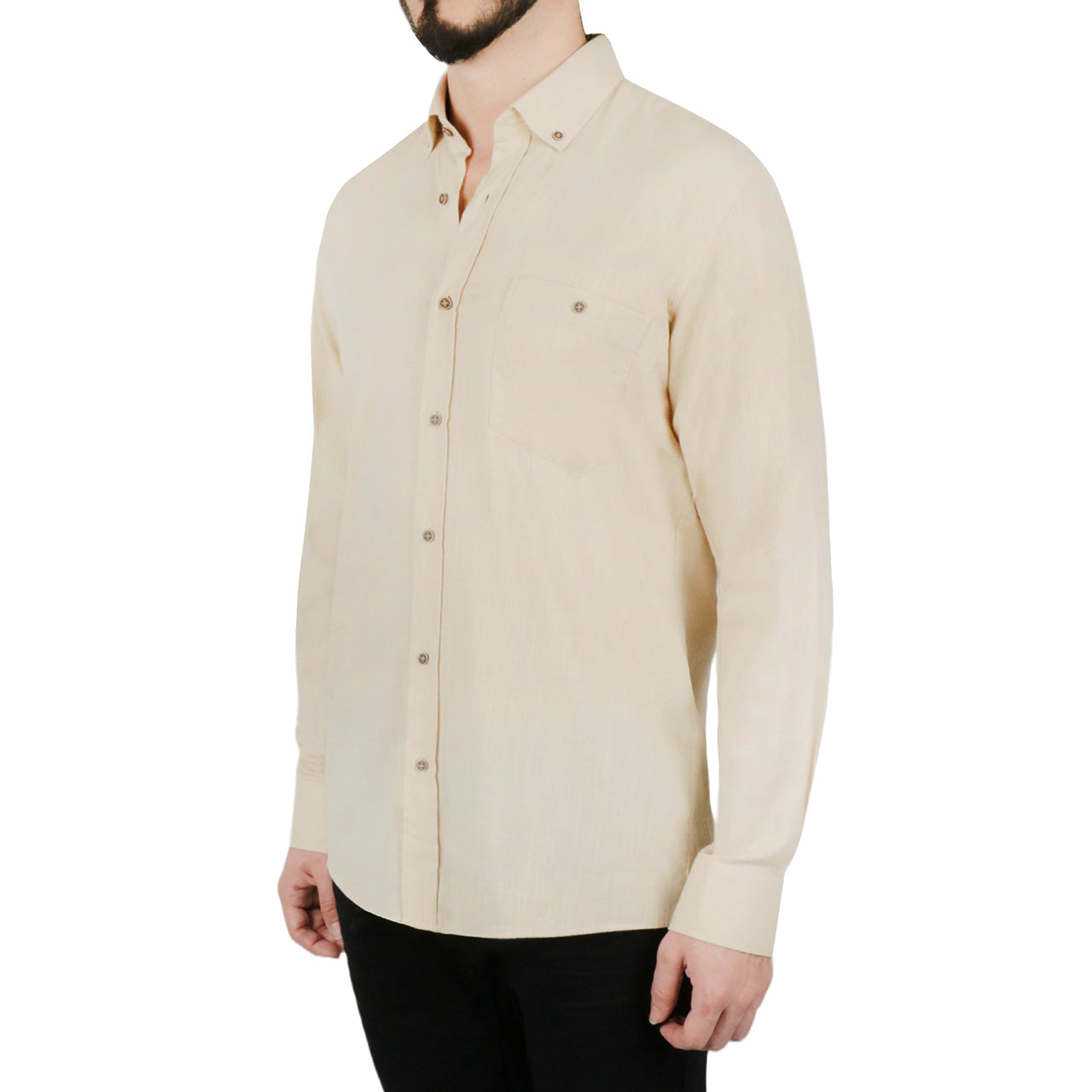 Solid Beige Dress Shirt - Image 4