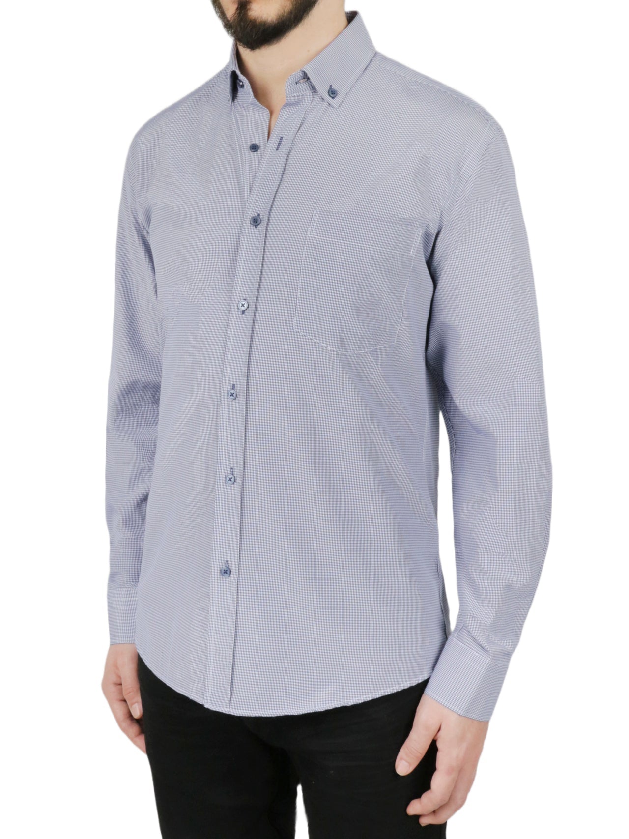 Dark Blue Checkered Dress Shirt - Image 3